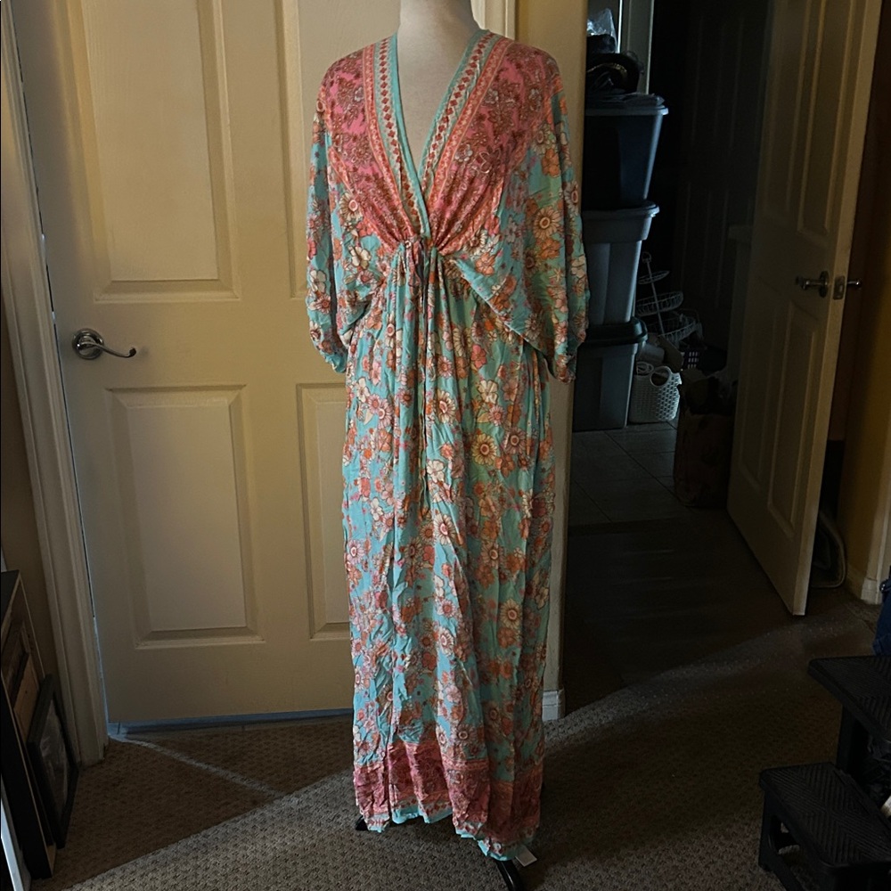 Floral Maxi Dress with Pink and Blue Pattern